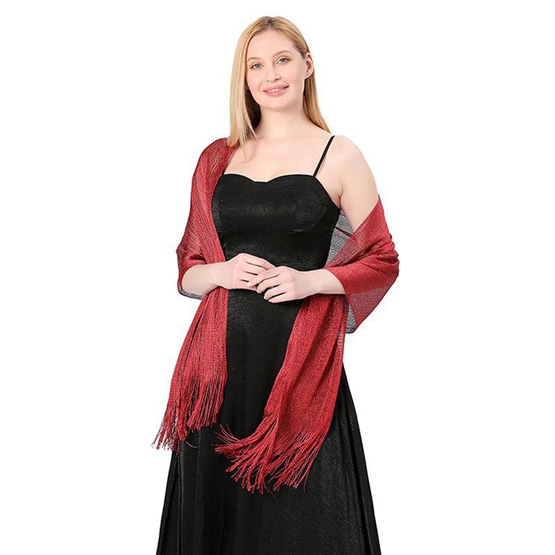 Sparkling Metallic Scarf Women Evening Dress Shawl Tassel Gold Silver Shiny Party Shawls Bridal Bridesmaid Wedding Boleros Wraps