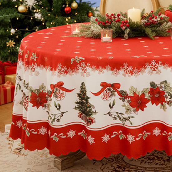 Față de masă rotundă de Crăciun Iarnă Holly Om de zăpadă Față de masă Decorativă Acoperire de masă Pânză pentru Interior Exterior Petrecere de Sărbători Decor Masă de Prânz