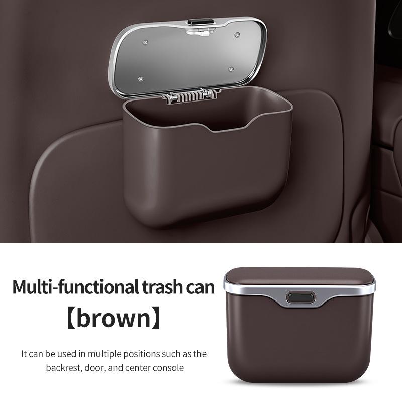 Car Trash Can with Lid, Vehicle Dustbin Garbage Organizer Holder with One Roll Bag, Mini Leakproof Storage Bin for Auto, SUV, Office