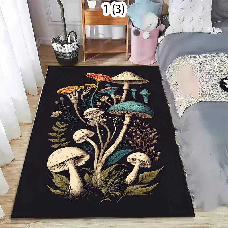 Colorful Mushroom Floral Combination Pattern Area Rug - Fresh Vitality Style Non-Slip Floor Carpet for Living Rooms Home Decor