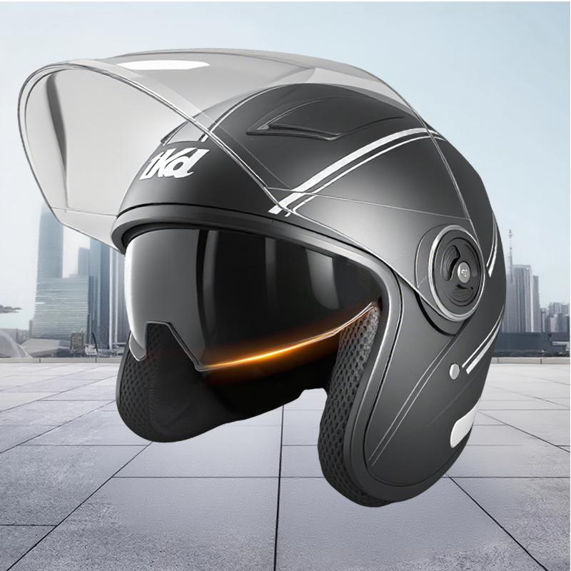 Lightweight retro 3/4 head helmet for men and women with dual lens visor for scooters, electric bikes and bicycles
