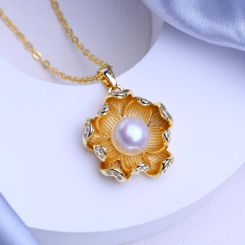 FEEYOO Natural Freshwater Pearl Necklaces For Women Girls Fashion Gold Color Flower Pendant Birthday Gift