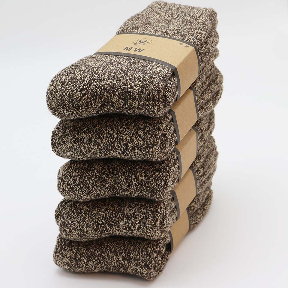 5 Pair Winter Men's Merino Wool Socks Super Thick Warm High Quality Harajuku Retro Snow Casual Antifreeze Cashmere Socks Men