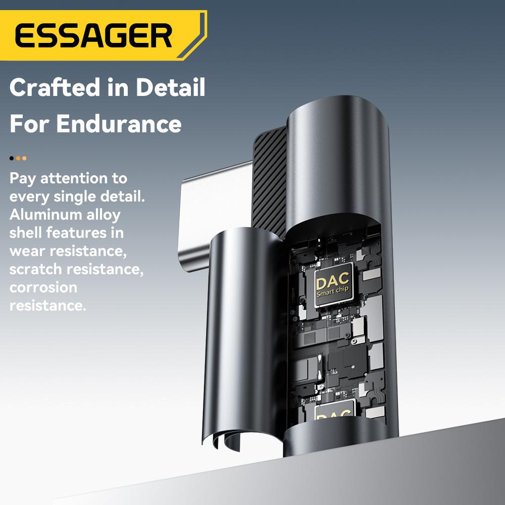 Essager L-shape Type-C to 3.5mm Jack Audio Adapter for iPhone 16 15 Samsung Lightning to 3.5mm Headphone Adapter for iPhone14 13 3