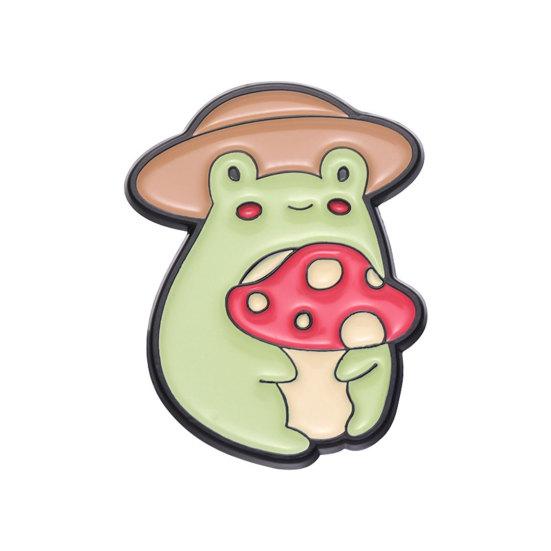 Brooch Pin, Frog Mushroom Design Lapel Pin, Enamel Glaze Bright Color Badge with Standard Safety Pin, Versatile Badge for Clothing Bags Hats Shoes