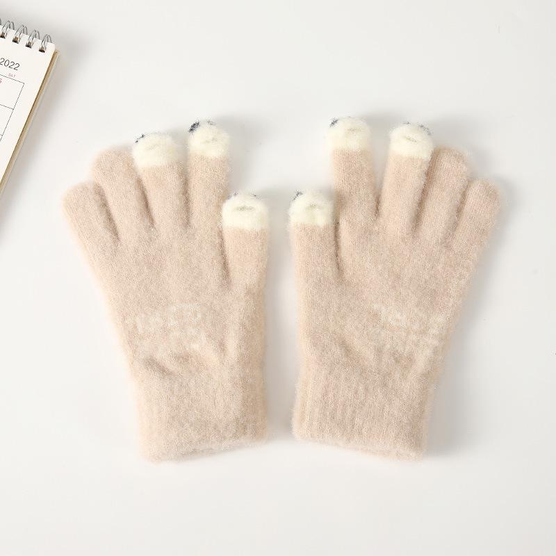Winter Cartoon Cute Parent Child Gloves Riding Knitted Warm and Cold Baby Leaking Finger Gloves Yarn Thickened Gloves