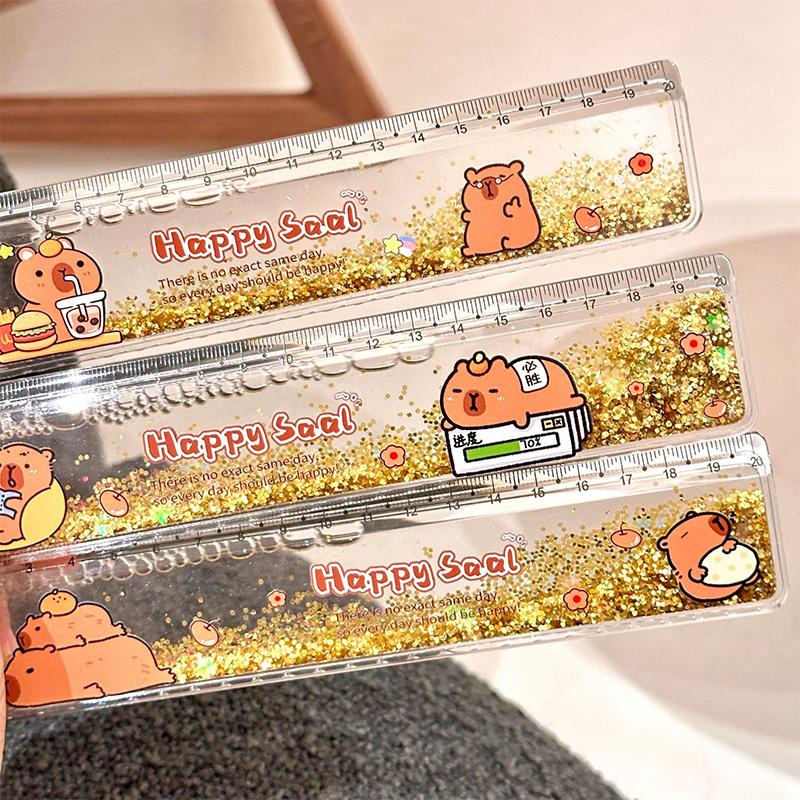 

Cartoon Lovely Capybara Flowing Sand Ruler Cute Fashion Straightedge Portable Measuring Tools School Office Supplies Gifts ONESIZE