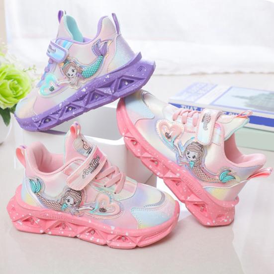 Kids Sneakers Toddler Sports Shoes with Lights Breathable Anti-skid Princess Shoes Children Running Trainers