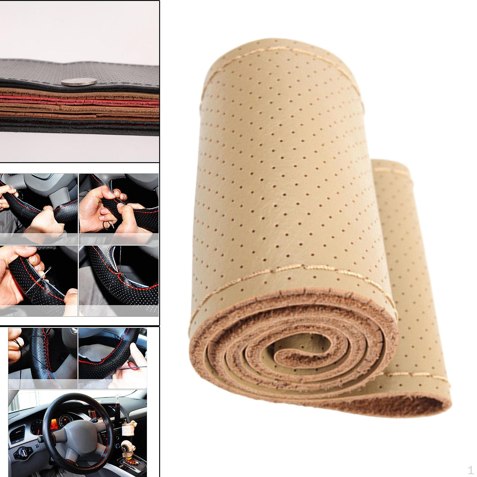 Leather Steering Wheel 8cm Anti- Easy to Install Premium Beige