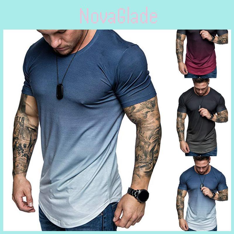 Herr het sommar slim fit casual kortärmad muskeltröja med tonade färger