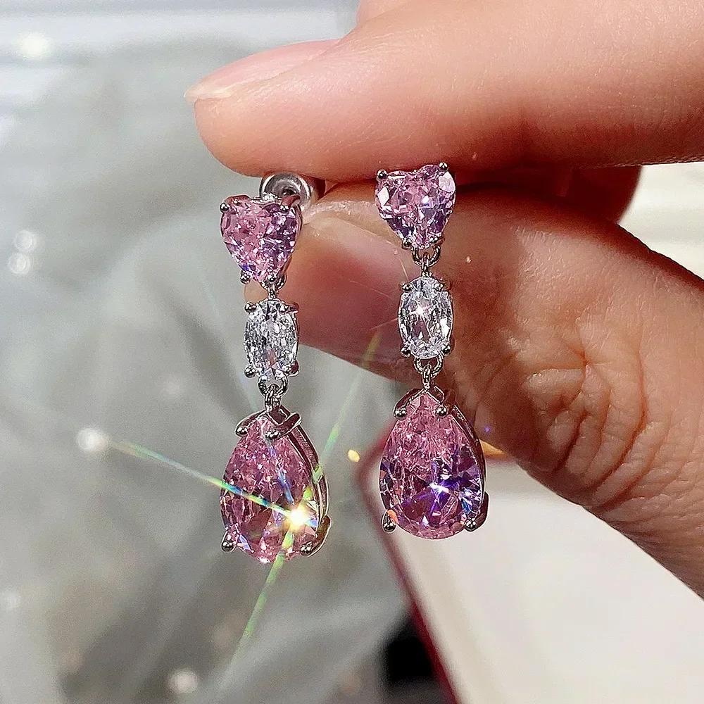 European And American Trendy Sparkling Zircon Oxide Earrings, High End Banquet Fashion Zircon Party Jewelry Long Pendant