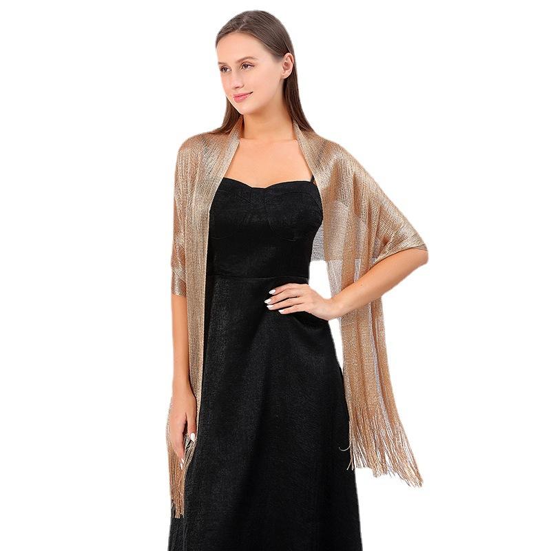 Cross-border Popular Gold and Silver Silk Shawl Flat Scarf Scarf Bridesmaid Dance Wedding Party Evening Dress Shawl Women