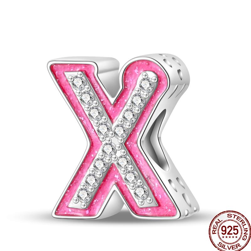 Copper Pink 26 Letters Valentine'S Day Gift Beads Suitable For Pan Original Bracelet Diy Birthday