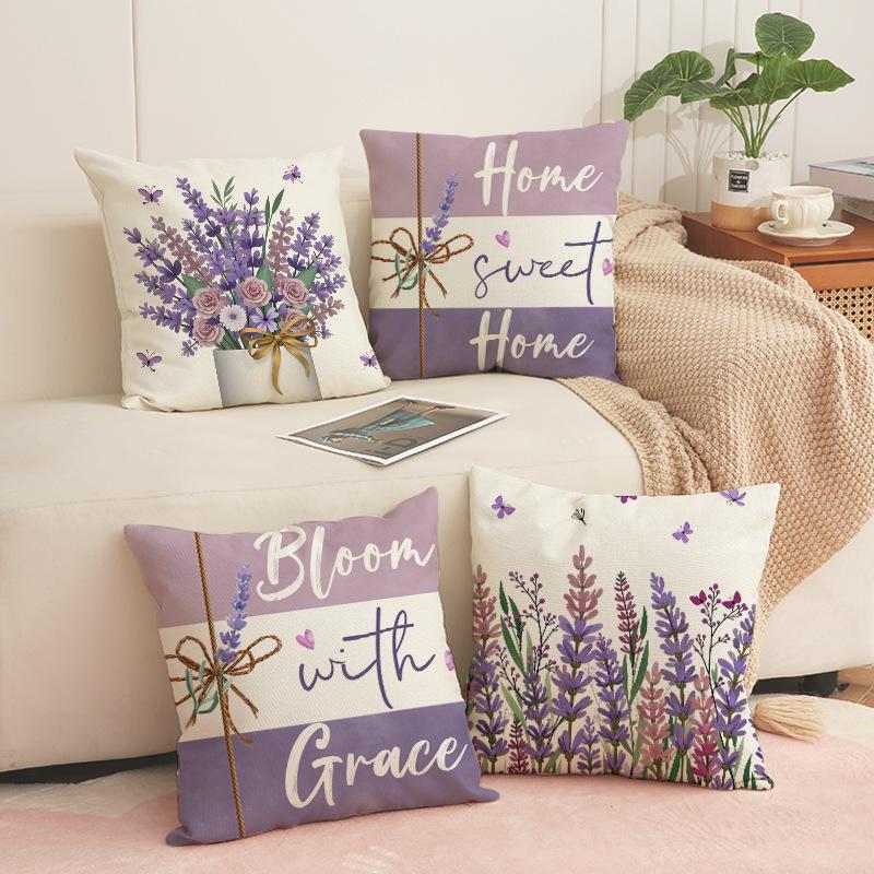 New Spring Purple Lavender Pillow Case Series Linen Print Living Room Sofa Decorative Cushion Pillow