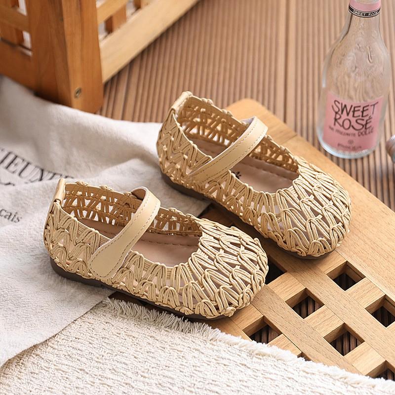 Girls Open-Toe Sandals With Closed Toe Design Woven Cut-Out Breathable Mesh Toddlers Kids