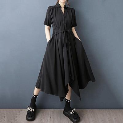 Short Sleeve Plus Size Black Vintage New In Dresses for Women Casual Loose Long Summer Shirt Dress