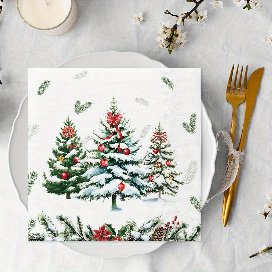 20pcs White Printed Christmas Napkins Disposable Festive White Napkins Christmas Tree Elk Printed Tissue Christmas Decorations
