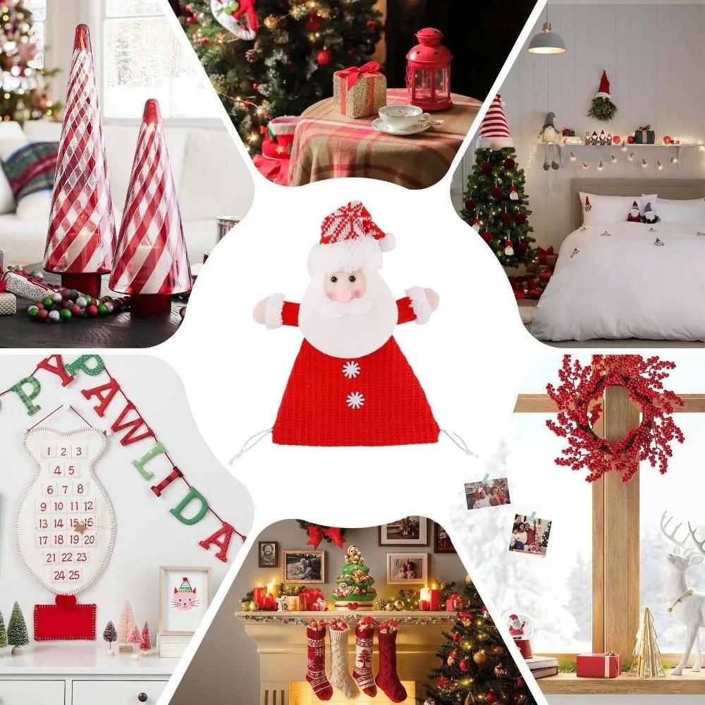 Snowman Christmas Doll Bag Knitted Xmas Drawstring Bag Christmas Candy Bag  Home Decoration