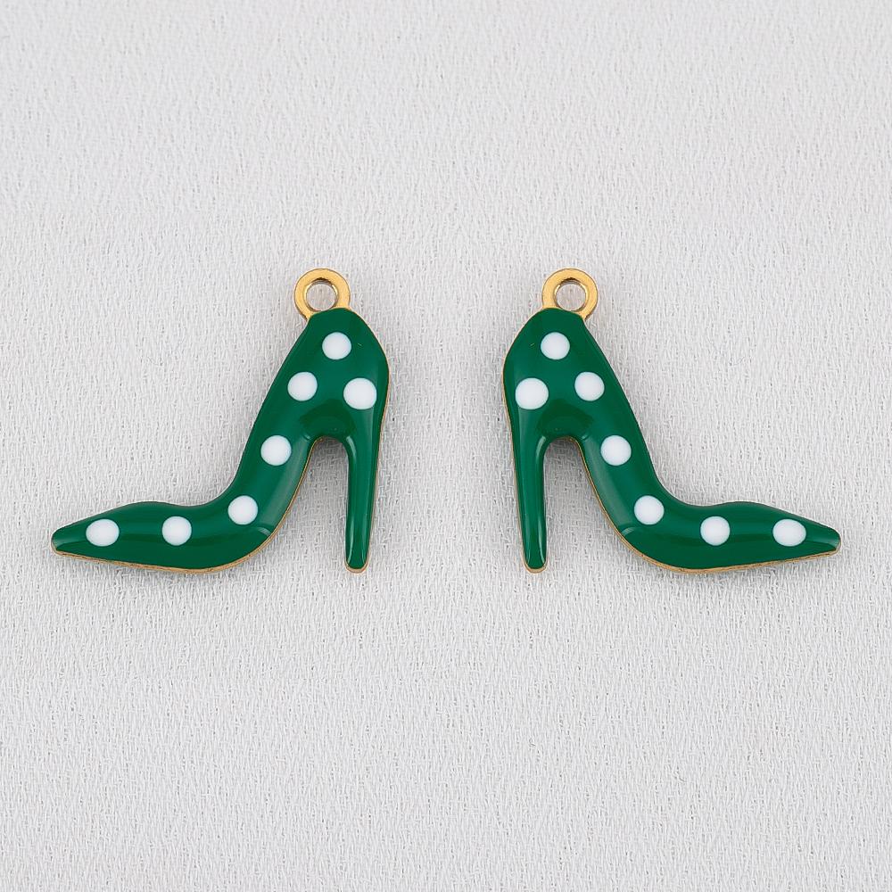 10pcs 304 Stainless Steel Double-Sided Enamel High Heel Pendant With Polka Dots Fashion Versatile DIY Necklace Jewelry Finding