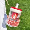 Water bottle cartoon children's plastic water cup girls high value out portable ton ton cup summer cute accompanying straw cup