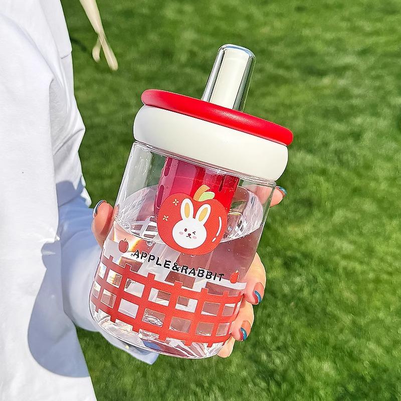 Water bottle cartoon children's plastic water cup girls high value out portable ton ton cup summer cute accompanying straw cup