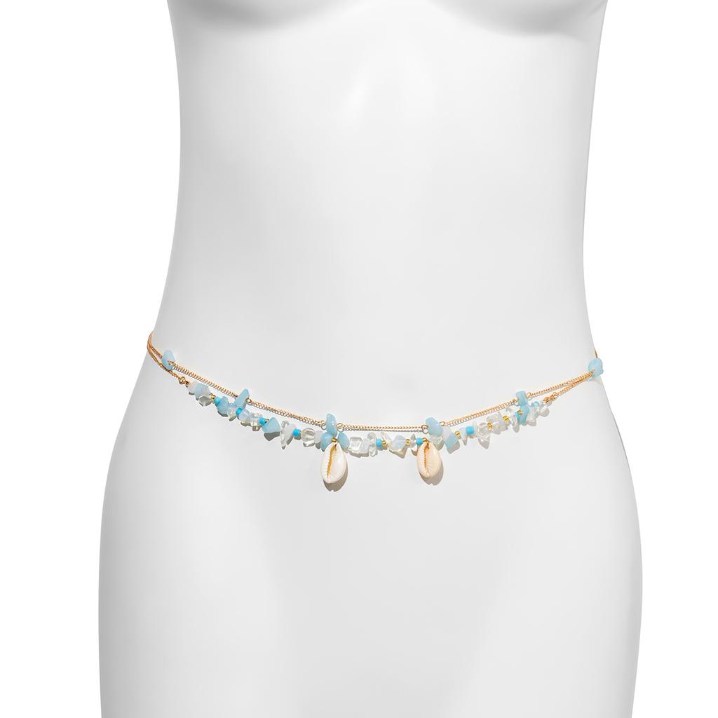Sexy Beach Vacation Imitation Pearl Shell Body Chain, Simple Rice Bead Beaded Waist Chain For Women
