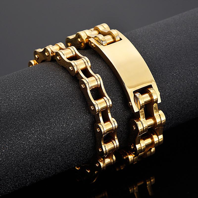 Engravable Gold Men's Stainless Steel Bracelet - European & American Minimalist Hip-Hop Style