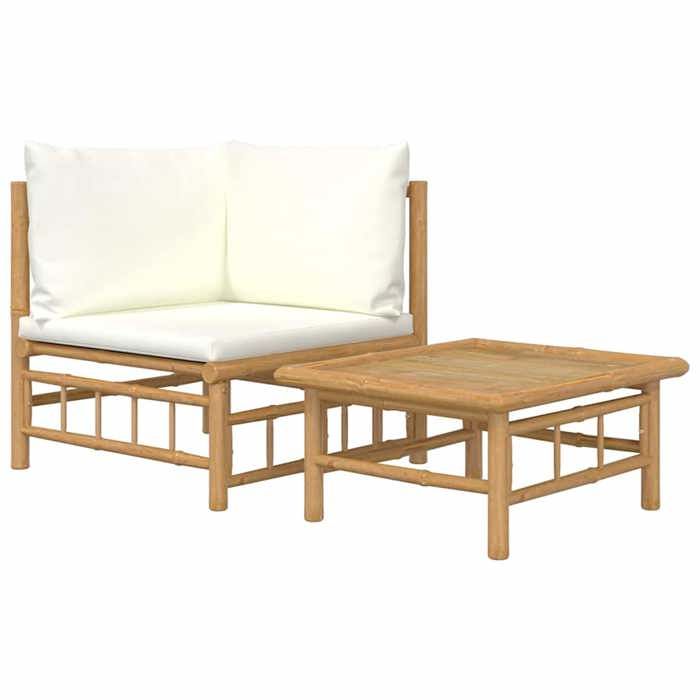 VidaXL Salon de jardin 2 pcs avec coussins blanc crème bambou 362299