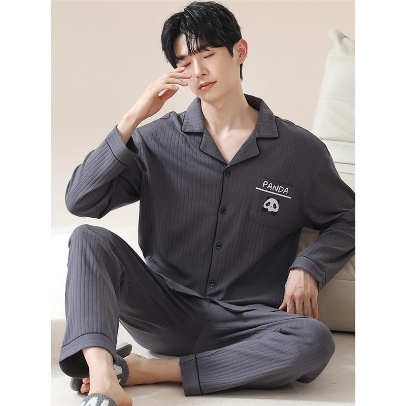 Men's Plus Size Pure Cotton Pajama Set - Long Sleeve for Spring, Autumn & Winter 2025
