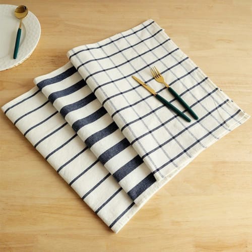 100% Cotton Placemats, Stylish, Scandinavian, Western-Style, Restaurant-Style, Non-Slip, Friction-Resistant, Gorgeous Blue Gingham Stripe Pattern, Mac
