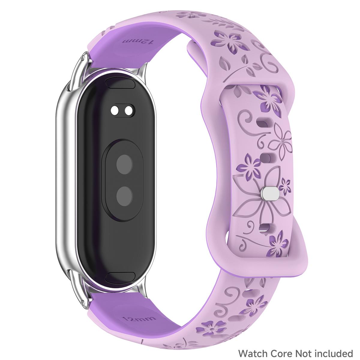 

Женский силиконовый браслет с 3D гравировкой в виде цветка для умных часов Xiaomi Band 10 NFC, дышащий ремешок для Xiaomi Band 9 8 NFC Mi Smart Band 8/8NFC фиолетовый