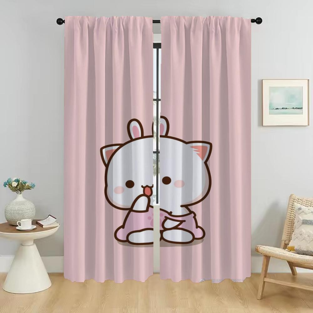 Curtains for Living Room Curtain for Room 2 Panel Peach Mochi Cat Partition Home Interior Curtains Halloween Decoration Shades