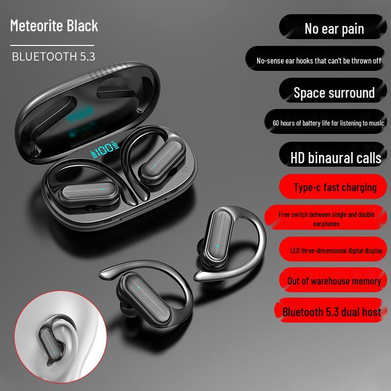 A520 Wireless Bluetooth Sports Ear-Hook Headset: Ultra-Long Battery, Waterproof, Stereo, Open Design.