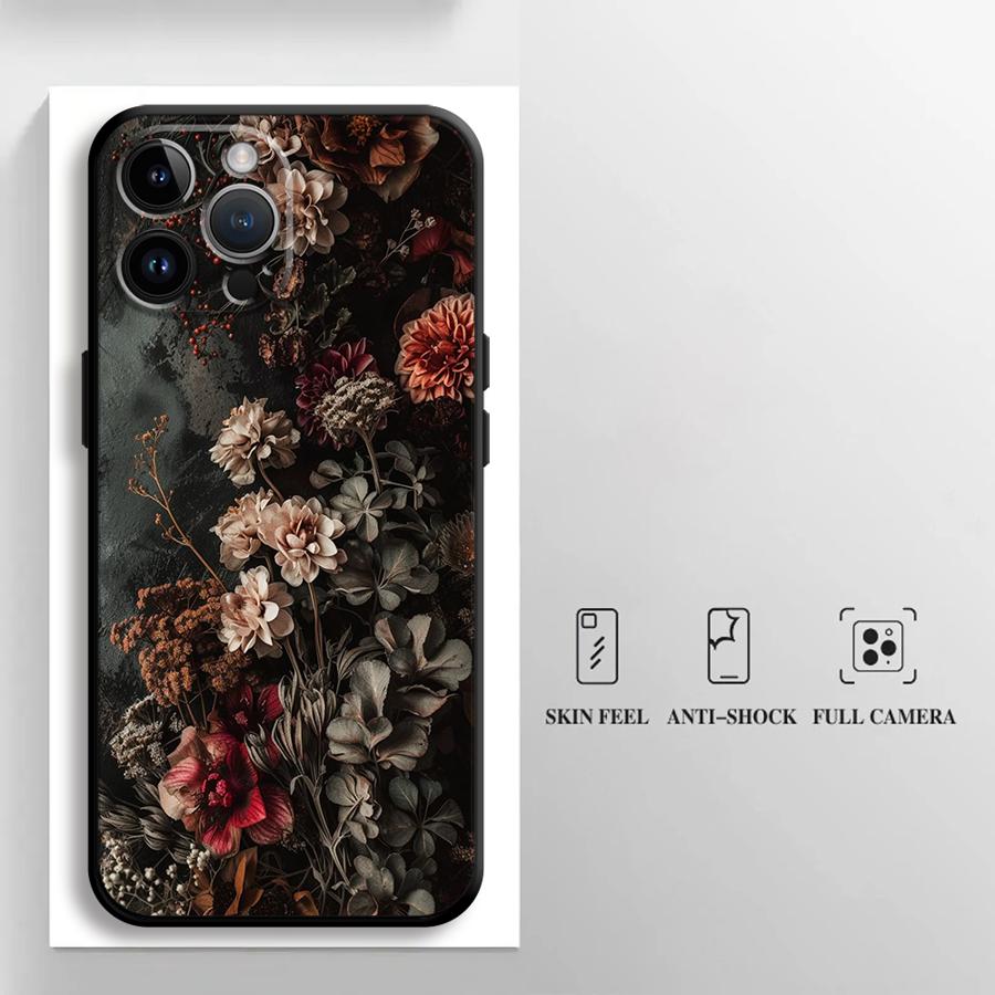 

Small Floral Pattern Phone Case for Apple iPhone 16e 8 Plus 16Pro Max 12 Mini 14 11 SE 15 XR XS X 13 Pro Black Soft Shell 16e iPhone 16e