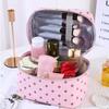1/3Pcs Pink Polka Dot Pu Makeup Bag Set Large Capacity Sturdy Handle For Travel Daily Cosmetic Storage