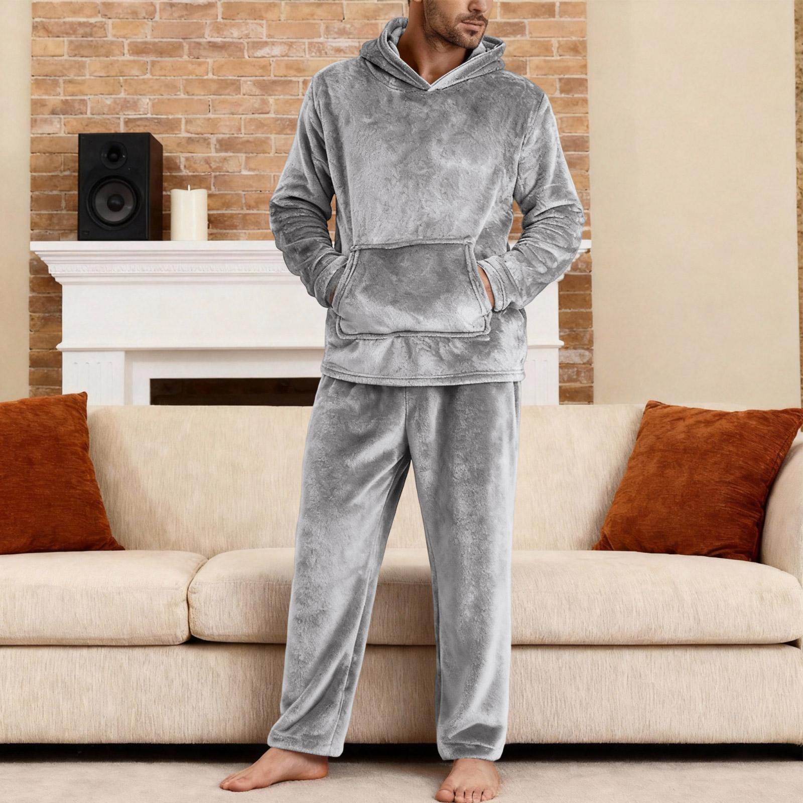 

Чоловічий двокомпонентний фланелевий домашній комплект | Худі оверсайз з капюшоном та штани прямого крою з еластичною талією, теплий для щоденного носіння та легкого перебування на вулиці S