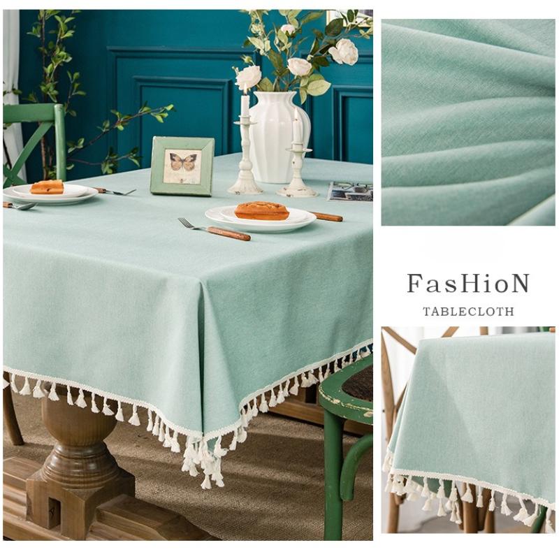 Simple Tassel Tablecloth Pastoral Cotton Linen Dining Tablecloth Water and Oil Proof Solid Color Desk Cover Towel Tea Cloth Tables Case