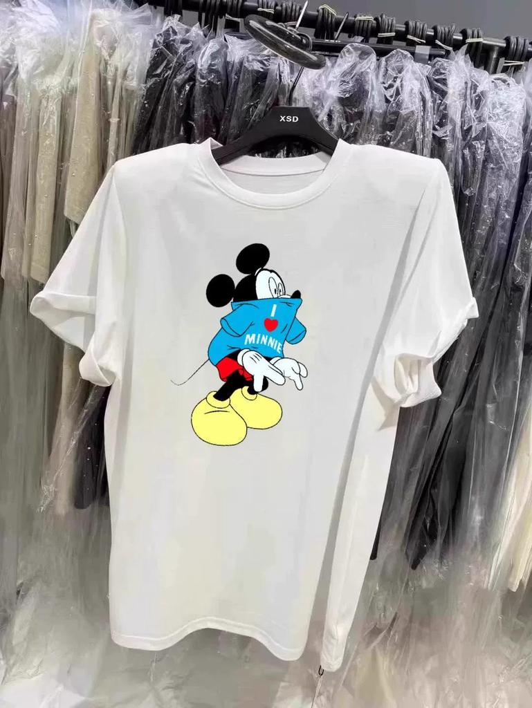 Mickey Cartoon Print Plus Size Cotton T-Shirt - Women's Summer Short Sleeve