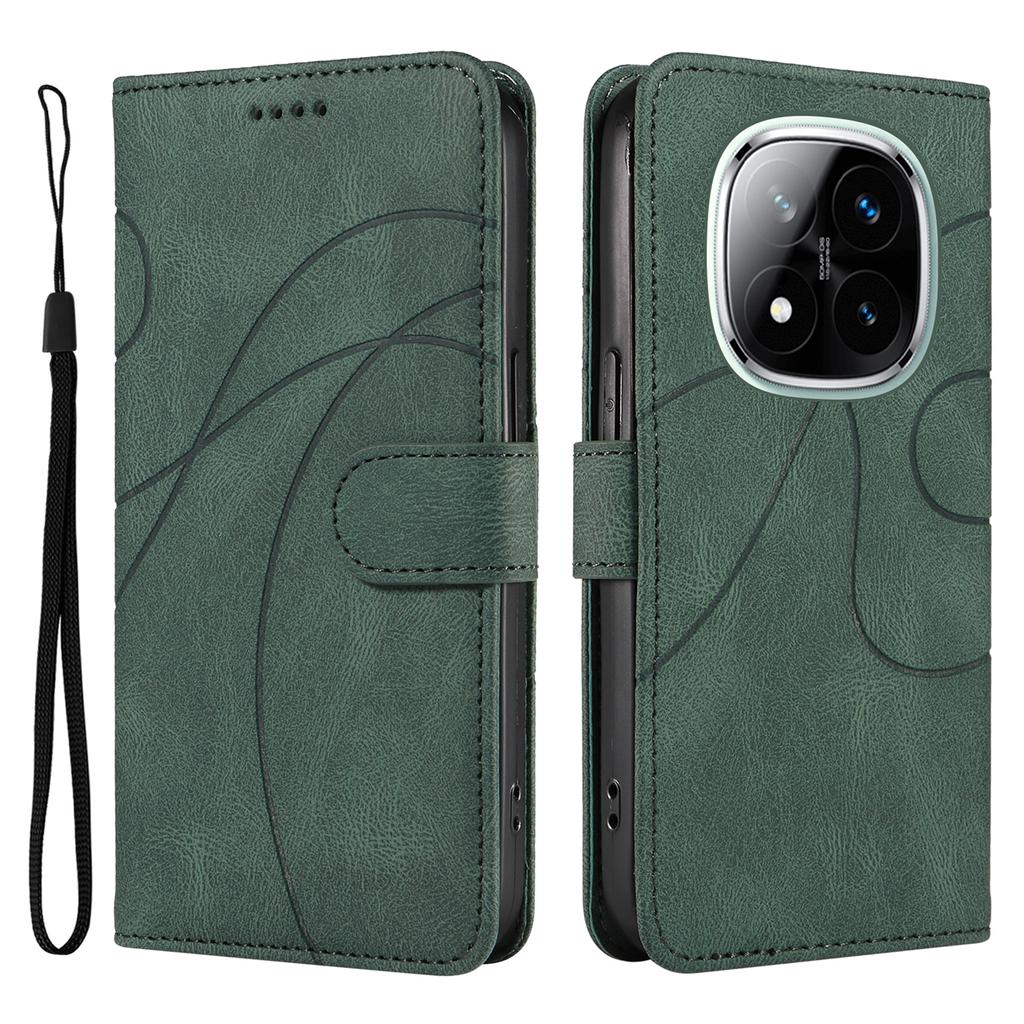 For Xiaomi Redmi Note 14 Pro+ 5G/Note 14 Pro 5G/Poco X7 5G Case Stand Wallet Leather Phone Cover Curved Line Wrist Strap