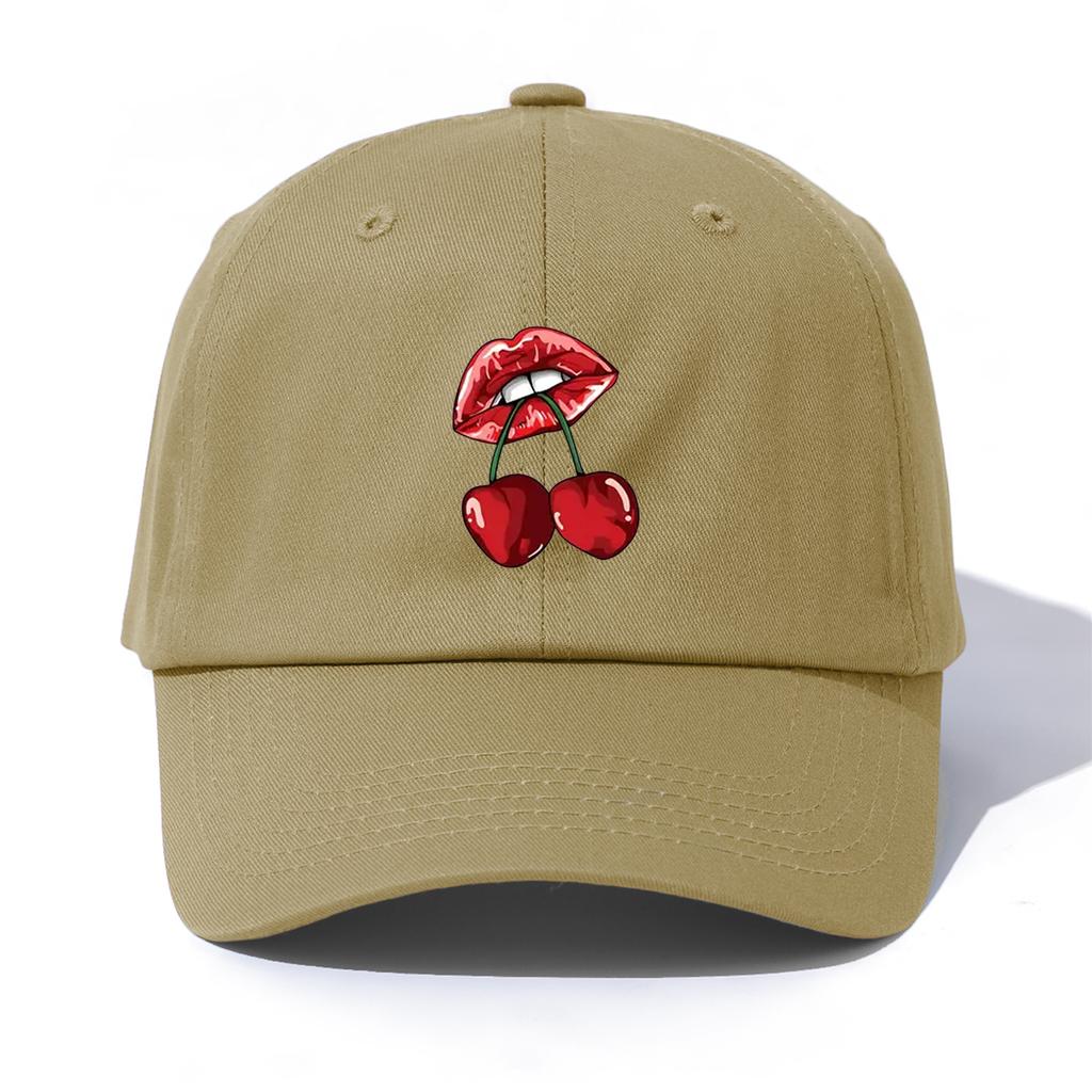 1pc LIP&CHERRY Print Baseball Cap for Adults, Minimalist Retro Style Casual Soft Adjustable Dad Hat, Perfect As Gift