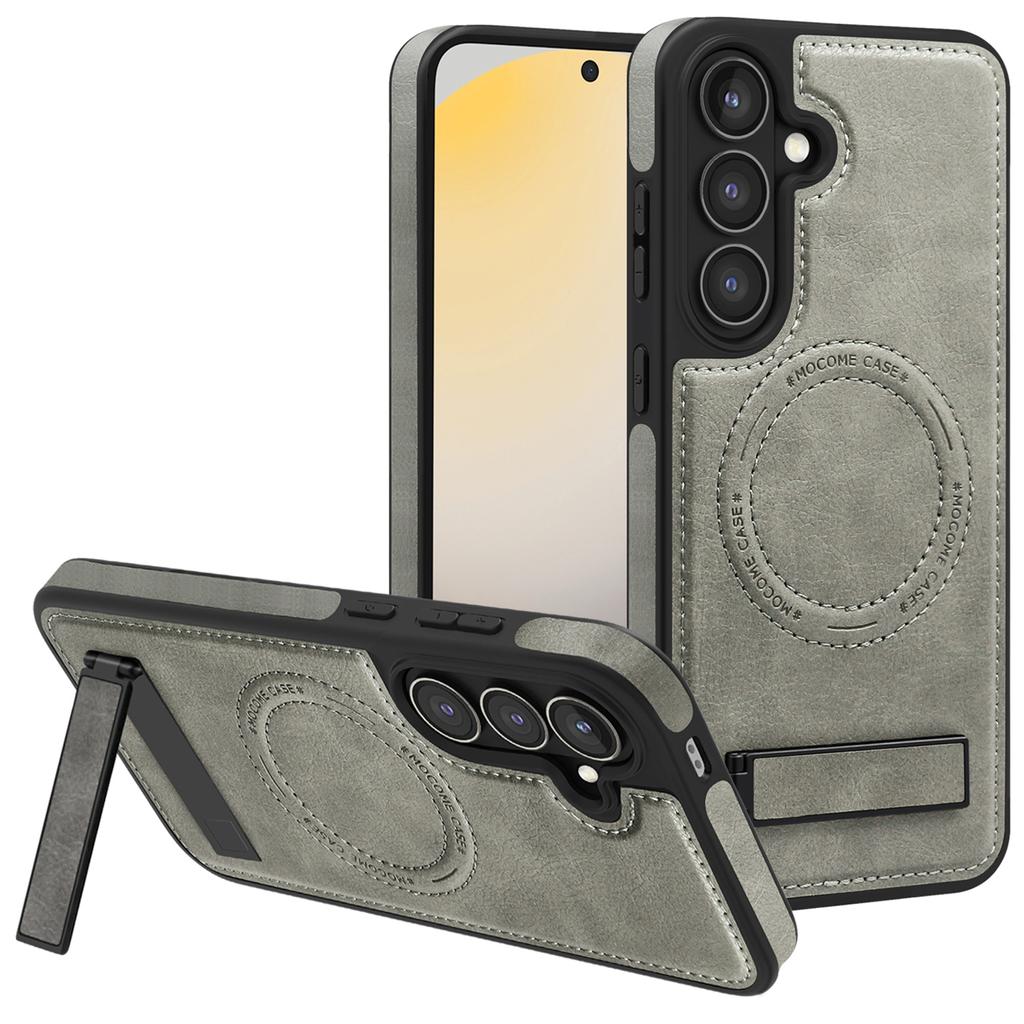For Samsung Galaxy S24 FE Case Compatible with MagSafe Kickstand Leather Phone Back Cover