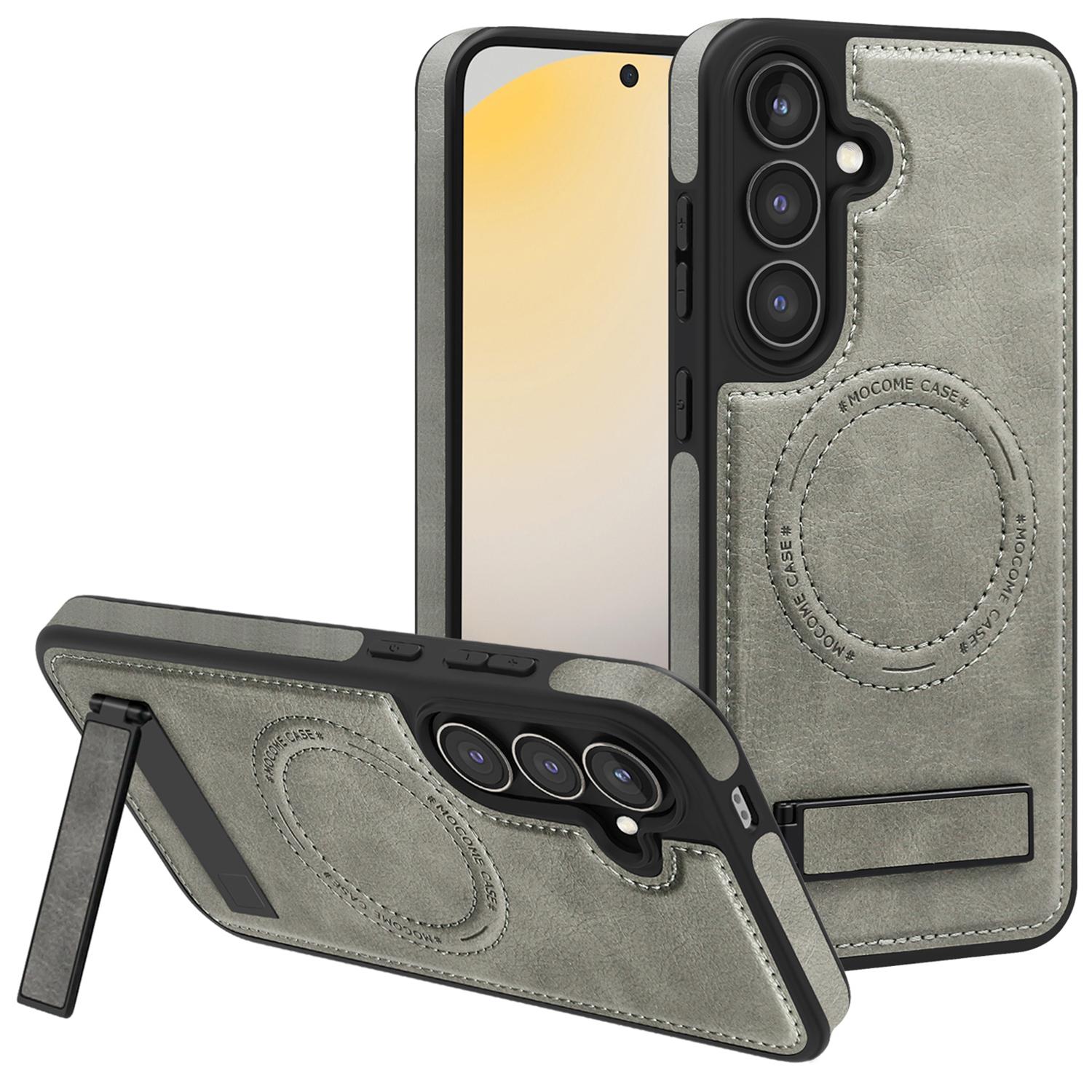 

For Samsung Galaxy S24 FE Case Compatible with MagSafe Kickstand Leather Phone Back Cover Grey