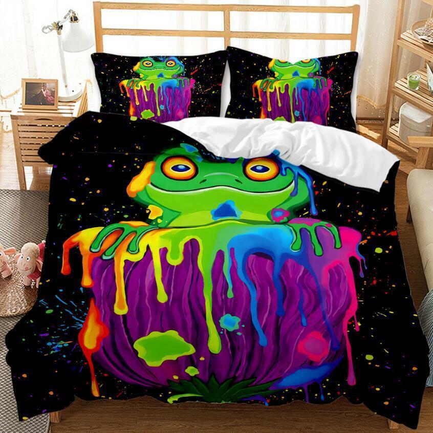 Flowery Frog Bed Set Doona Quilt Duvet Cover Pillowcase Single Double Queen Size