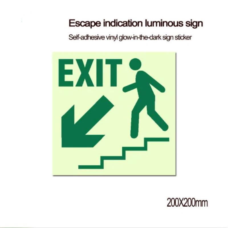 1 Sheet Glow-In-The-Dark Safety Exit Emergency Passage Sign Label Sticker Luminous Escape Direction Guide Sign Stickers