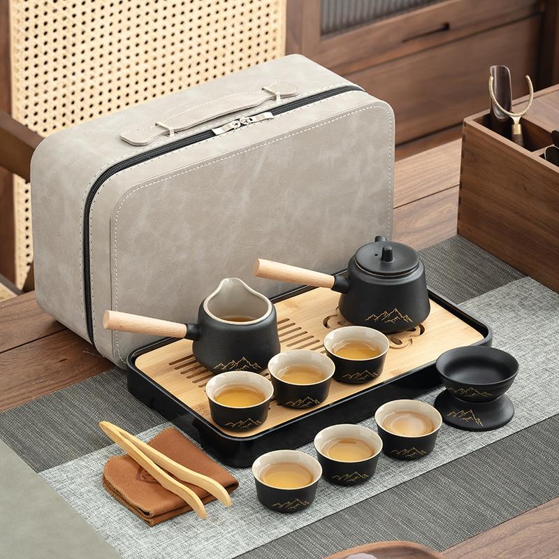 High-end Complete Set of Wangshan Coarse Pottery Lifting Beam Pot Kung Fu Tea Set Home Office