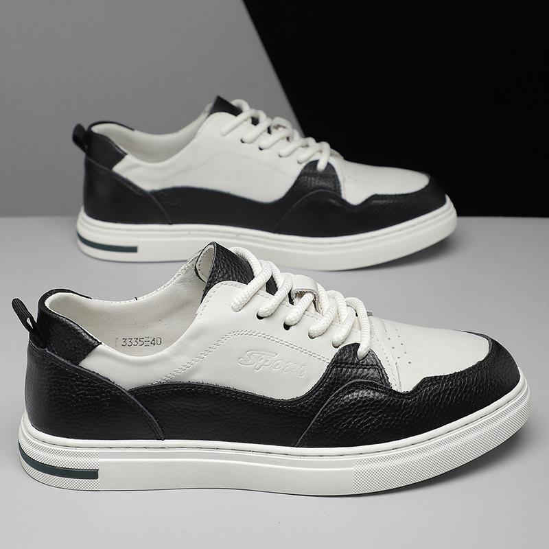 Weiße Schnürschuhe für Herren, Sommer 2025, farblich abgestimmt, atmungsaktiv, aus weichem Leder, Freizeitschuhe mit Plateausohle, runder Zehenbereich, erhöhend, Schweinsleder