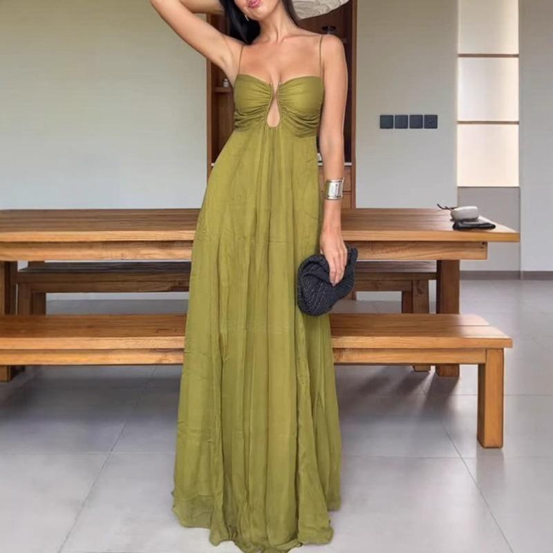 Independent Station's new summer sexy suspender U-shaped design holiday pendulum long dress dress