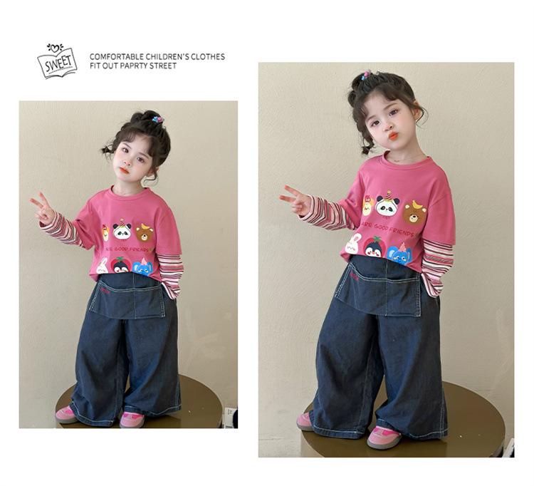 2025 Dziewczęca Wiosenno-Jesienna Koszulka z Długim Rękawem Udająca Dwuczęściową