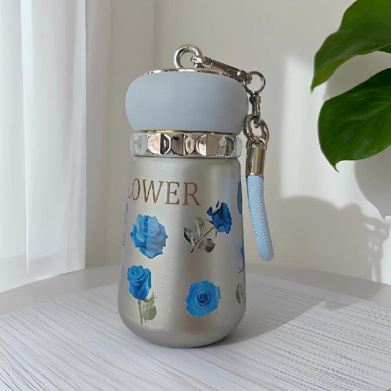 Titanium Inner Lidded Travel Mug With Floral Print Design For Office And Outdoor Use