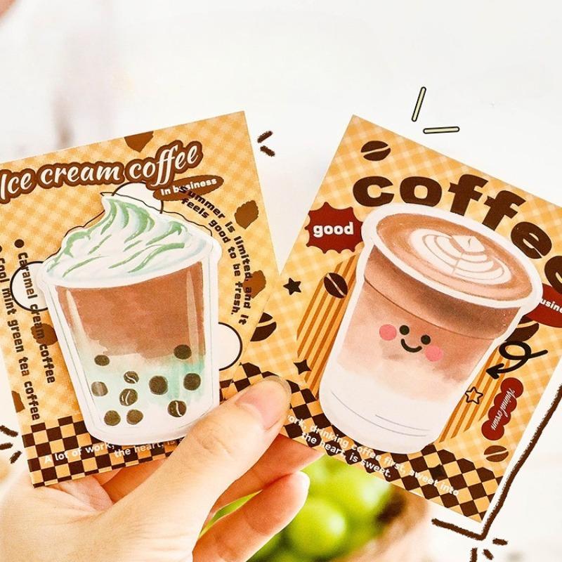 24Pcs Office School Supplies Cute Milk Tea Coffee Cute Heart Pocket Decoration Note Student Can Tear Off Message Notes
